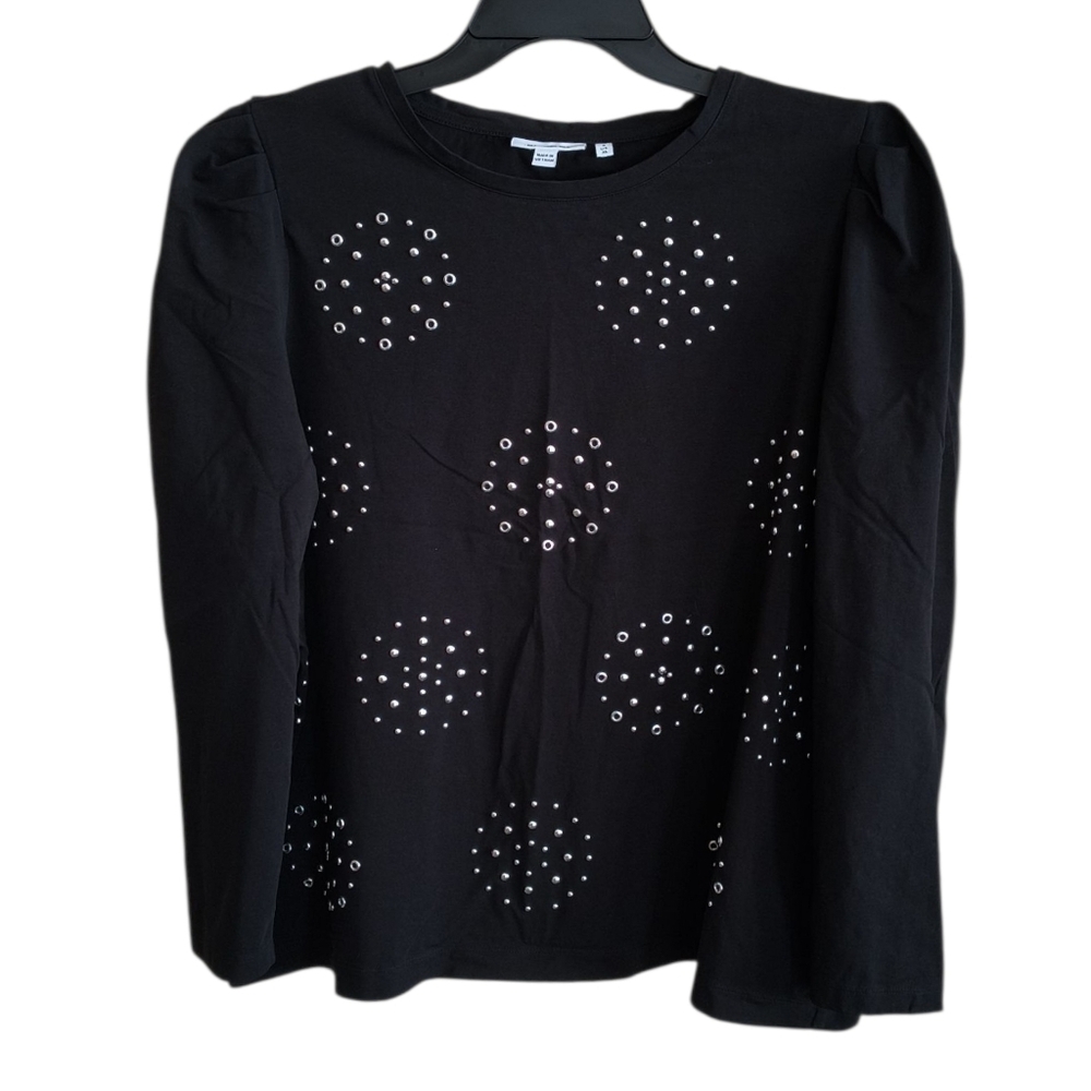 Chico's Black Long Sleeve Top with Studded Design Size 3 (US Size XL)